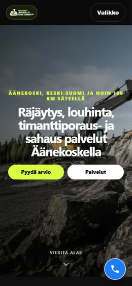 Äänekosken Louhinta- ja Timanttiporaus -verkkosivu puhelimella