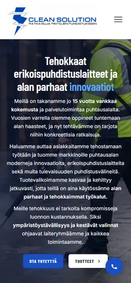 Clean Solution -verkkosivu puhelimella