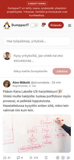DumpparIT-työ- ja tapahtuma-alusta puhelimella