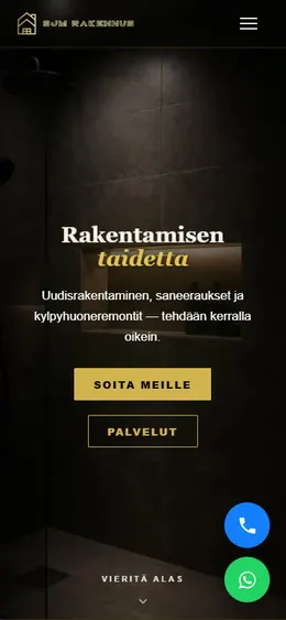 SJM Rakennus -verkkosivu puhelimella